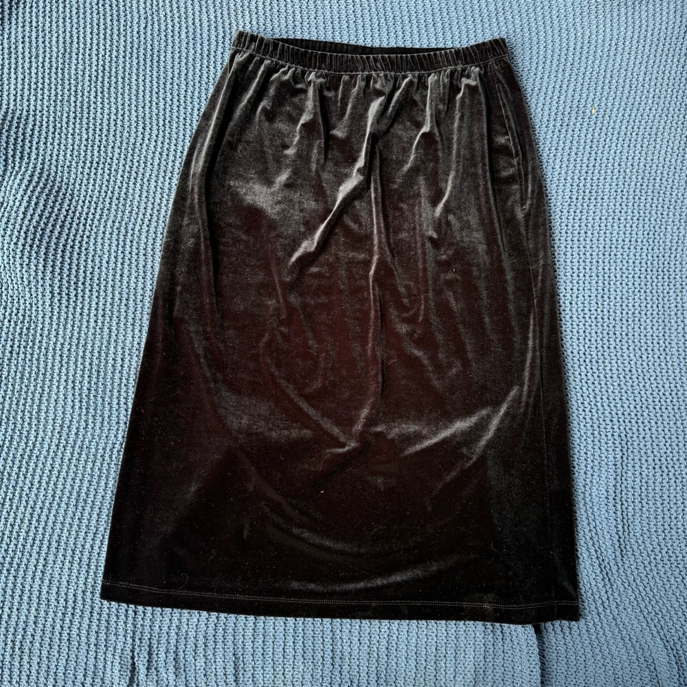 Vintage Womens Velvet Maxi Skirt Size 1X Black Goth Whimsy Event Glam Fancy Slit